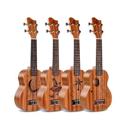 China Engraving Custom Cheap Sound Hole OEM 21 Inch Soprano Matte Mahogany Ukulele For Beginner for sale