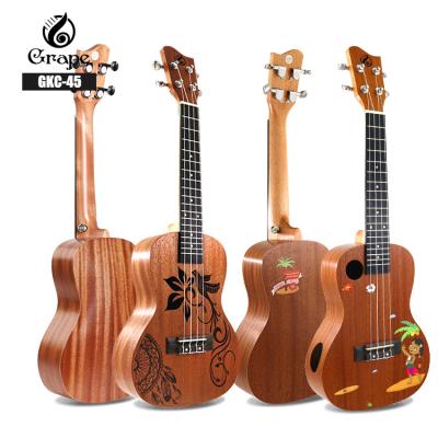 China Cheap Price Satin Ukulele GKC-45 Smiger Finished Ukulele Engraving Ukulele With Strap Pin For Beginner for sale