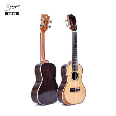 China Ukulele AA Concert Armrest High Gloss Finish Solid Spruce Wood Ukulele for sale