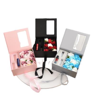 China Recycled Materials Sliver Luxury Gift Box Perfume Cosmetics Black Magnetic Gift Packaging Box With Window for sale