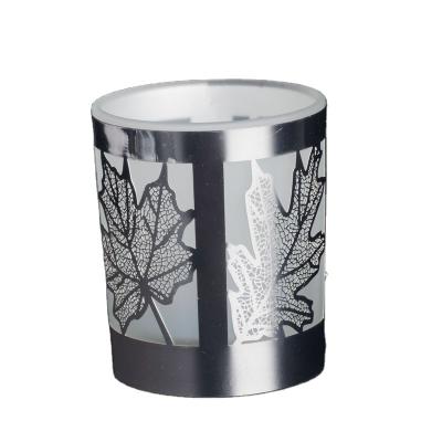 China Hot Tealight Silver Glass Candle Holder Maple Container Candle Holder Sale Decoration Tea Light Holder 2 Color 4 Color for sale