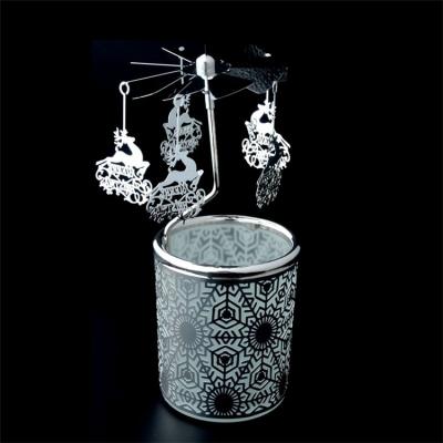 China Home Rotating Snowflake Rotating Candle Holder Carousel Decoration Tea Light Wind Chime Christmas Home Decoration Custom Design Etching Polish for sale