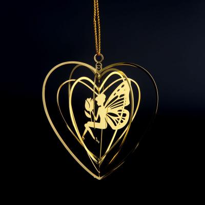 China Rotary Hanging Ornament Christmas Tree Metal Stainless / Brass Custom Decoration 3D Heart-Shape Etching 0.01mm Micro Machining Stainless / Brass for sale