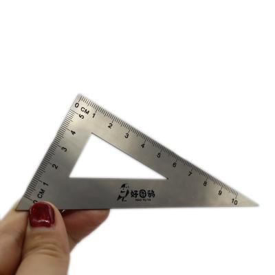 China Metal Customized Logo Stainless Steel Triangle Ruler, Durable Multi-Angle Gauge Metal Ruler, 10cm Multifunctional Student Ruler for sale