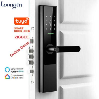 China Aluminum Alloy WiFi Tuya Zigbee Smart Keyless Entry Digital Fingerprint Smart Biometric Door Lock for sale