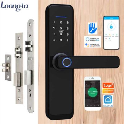 China Ttlock Fingerprint Smart Lock Aluminum Alloy Airbnb Hotel Apartment Tuya Smart Life Biometric Wooden Door Lock for sale