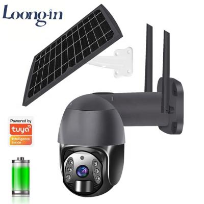 China Human Motion Tracking Loong-in Tuya outdoor wireless wifi PIR motion security 1080P cloud storage solar cctv camera for sale