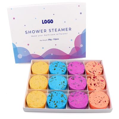 China Custom 12 Pcs Aromatherapy Bath Supplies Home Bath OEM Hotel Spa Fizzy Spa Tablet Shower Steamers for sale