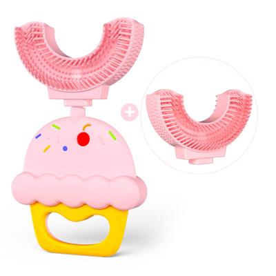 China Cute Food Grade Silicone Cake Topper Kids Toothbrush Kids Silicone U Shape Toothbrush Milk Teeth Cleaning Care Teether Toys for sale