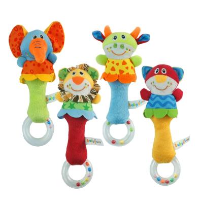 China 2022 Top Selling INS Animal Early Education Sensory Activity Plush Baby Ring Teether Soft Hand Ratchets Baby Soft Toys for sale