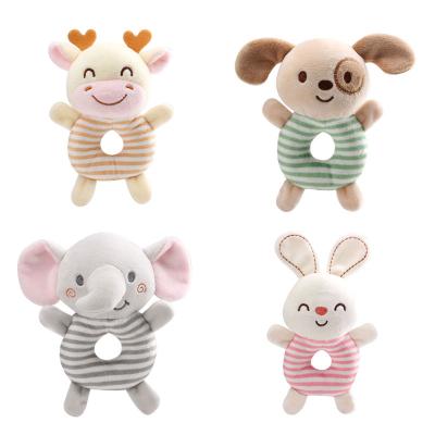 China Wholesale 4 Designs Available Baby Soft Plush Cartoon Rattle Toys Animal Soft Hand Bell for sale