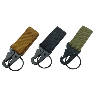 China Outdoor EDC Equipment Multi Nylon Ribbon Buckle Army Fan Belt Carabiner Hanging Key Chain for sale