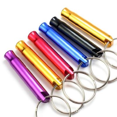 China Large Lightweight Outdoor Aluminum Survival Tools Camping Emergency Whistle With Key Chain for sale