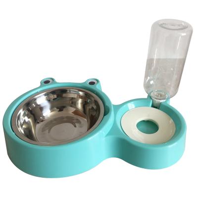 China Automatic Plastic Dog Bowl Pet Feeding Water Bottle Double Stainless Steel Pet Cat Dog Bowl for sale