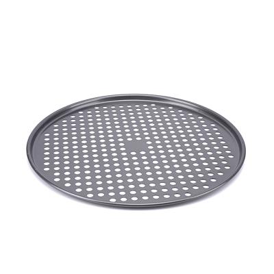 China Sustainable Starck 14.5 Inch Aluminized Ceramic Coating Steel Gray Round Pizza Pan With Holes for sale