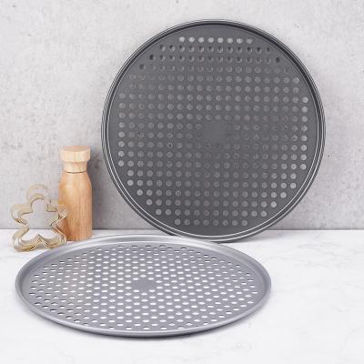 China 14.5 Inch Durable Carbon Steel Tray Restaurant Non-Stick Round Pizza Baking Perforated Pan With Holes for sale