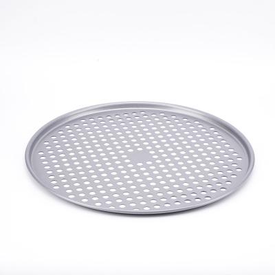 China Starck Sustainable 14.5 Inch Aluminized Steel Light Gray Perforated Round Pizza Pan Ceramic Coating Baking Tray for sale