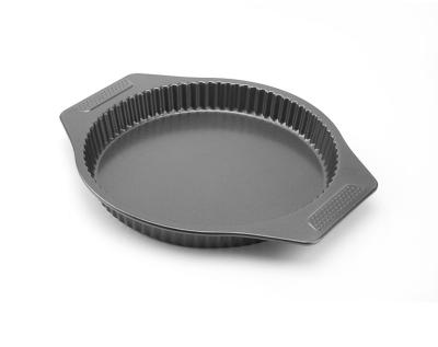 China Sustainable Starck 14 Inch 0.8 Mm Black Carbon Steel Non Stick Tart Deep Round Egg Quiche Pan for sale