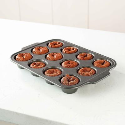 China 12 Cup Cavity 0.8mm Thiness Molds Sustainable Carbon Steel Square Cupcake Cake Molds For Muffins for sale