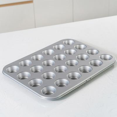 China Viable Silver Color Non-Stick Aluminized Steel Cupcake Pan Muffin Tray 24 Cups Micro Round Mini Cupcake Pan Pan for sale