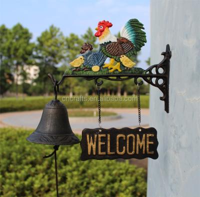 China Europe Hen With Chicken Cast Iron Gate Bells Wall Traditional Garden Style for sale