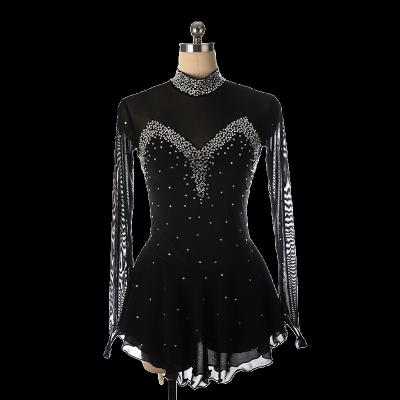 China Breathable Figure Skating Wear Girls Women Ice Skating Competition Dress Black Performance Wear Teens Shaping Dancewear for sale