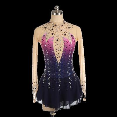 China Customizable High Quality Breathable Size Kids Adult Skating Clothes Stretch Velvet Mesh Pattern Show Skating Dress for sale