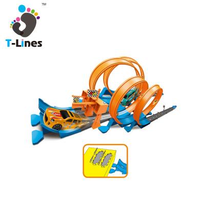 China Eco-Friendly Material Hot Selling Pull Back Race Track Train Children Play Set Rail Way Slot Race Car Toy for sale