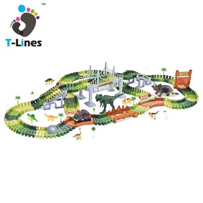 China Eco-friendly Material 216pcs Track Set Railway Dinosaur World Shapes Toy Cars For Kids for sale