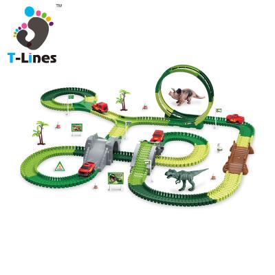 China Eco-friendly Material Plastic Length 646cm Battery Operated Road Racing Track Train Children Play Dinosaur Set To Create Race Car Track Toy for sale