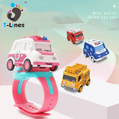 China New Design Mini Watch Car Toy Pull Back Eco-friendly Material Cars Touch Feel Time Display Game Electric Light Sound For Kids for sale