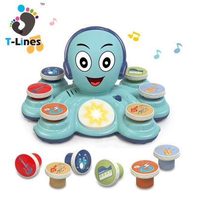 China Safety Plastic Material New Octopus Rocker Carryover Baby Game Music Toy With Sound DJ Hand Drum Instrument Set Toys For Infant for sale