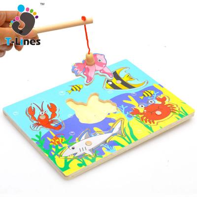 China Magnetic Fishing Puzzle Toy Funny Wooden Fish Board Game Eco-friendly Popular Educational Kids Play Toys For Children for sale