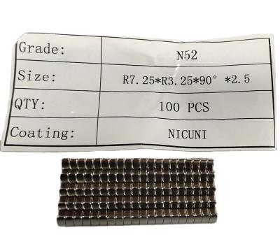 China Industrial Magnet OEM N52 Rare Earth NdFeB Magnet Neodymium Magnets Tile Shape R7.25 X R3.25 X 2.5MM High Performance Customized Design for sale