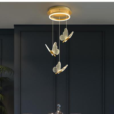 China Modern Nordic Modern Acrylic Dining Table Lamp Island Kitchen Pendant Light Butterfly Led Stair Chandeliers Ceiling for sale