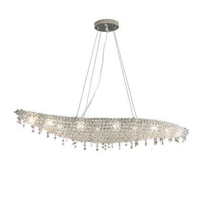 China Crystal Chandelier Island Dining Room Light Fixture Modern Linear Rectangular Hanging Lamp For Dining Room for sale