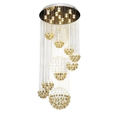 China Modern Duplex Building Large Chandelier For Living Room Lobby Revolving Crystal Chandelier Stair Light for sale