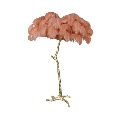 China Modern Decoration Designer Living Room Hotel Palm Stand Copper Ostrich Feather Floor Lamp for sale