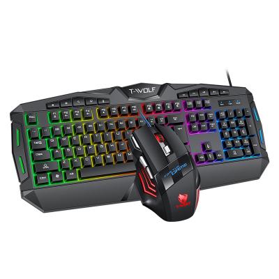 China Best Selling Cable Keys Laser-Engraved Backlit Keyboard And Mouse Ready To Use TWOLF TF390 Computer 104 Gaming Combos for sale