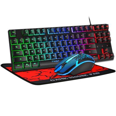 China Plug and Play Mouse and Gaming Keyboard 3in1 Key 87 Wired Mouse Pad Combo for PC Computer Gamer RGB LED Rainbow Light Keyboard and Backlit for sale