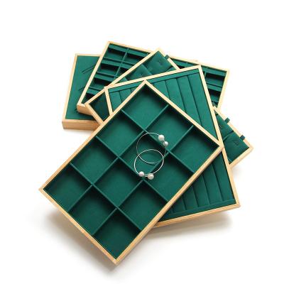 China Custom Wooden Empty Ring Tray SUNDO Pendant Necklace Ear Stud Organizer Display Velvet+Wood Jewelry Tray for sale