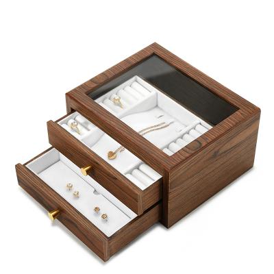 China Wholesale High-End Luxury Custom SUNDO Two-Layer Wooden Jewelry Storage Wooden Jewelry Storage With 2Drawer Jewelry Organizier Box Gift For Mom for sale