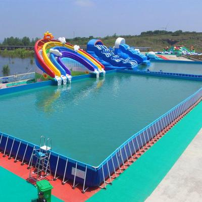 China 0.9mm PVC Tarpaulin Over Ground Metal Steel Frame Swimming Pool Portable Swimming Pools for sale