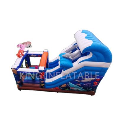 China PVC Tarpaulin Ocean Theme Inflatable Slide Dolphin Dry Slide For Kids for sale