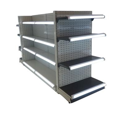 China Double Sided Perforated Panel Grocery Gondola Display Racks, Supermarket Shelves Show Rack, Gondola Shelving Led Light For Store for sale