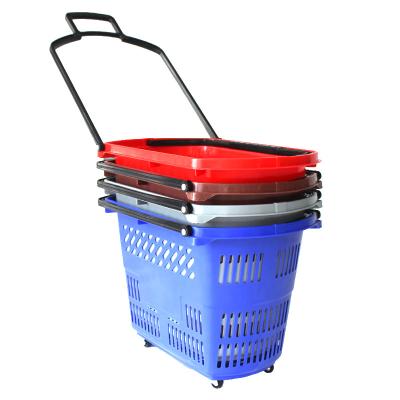 China High Quality Selling Unfolding Supermarket Shopping Plastic Carry Shopping Cart With 4 Wheels for sale