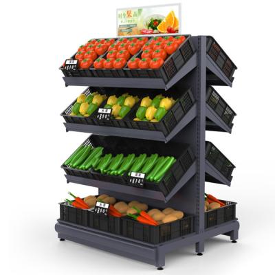 China Factory price supermarket vegetable and fruit shelf metal fruit display rack modern double sided vegetable shelves for store for sale