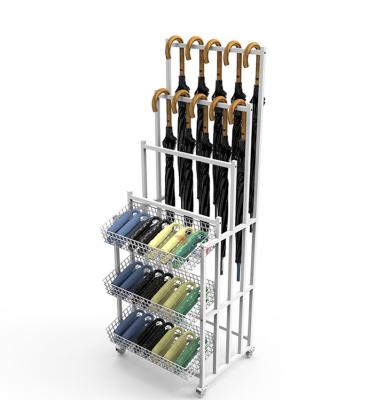 China Miniso Single Sided Metal Style Customized Umbrella Shelf Gifts Hangings Display Rack 3 Tier Umbrella Storage Rack For Retail Store for sale