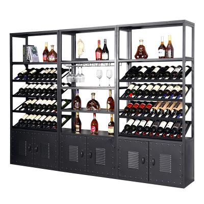 China GXM Style Single Sided Industrial Metal Wine Display Rack Wall Wine Rack Shelf Customized Wine Rack Black Storage Shelving for sale