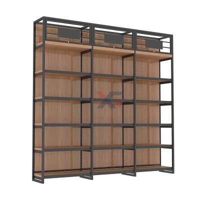 China Customized Modern Luxury Store Design Ideas Shop Furniture Wooden Wine Cabinet Wine Display Rack Adjustable Metal Wine Shelving Storage For Store for sale